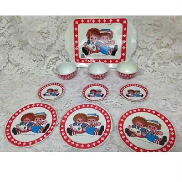 1970s,10pc Chein-Bobb Merrill Raggedy Ann Tin Tea Set
